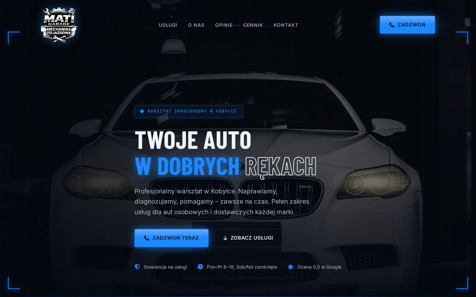 Strona warsztatu samochodowego Mati Garage na komputerze